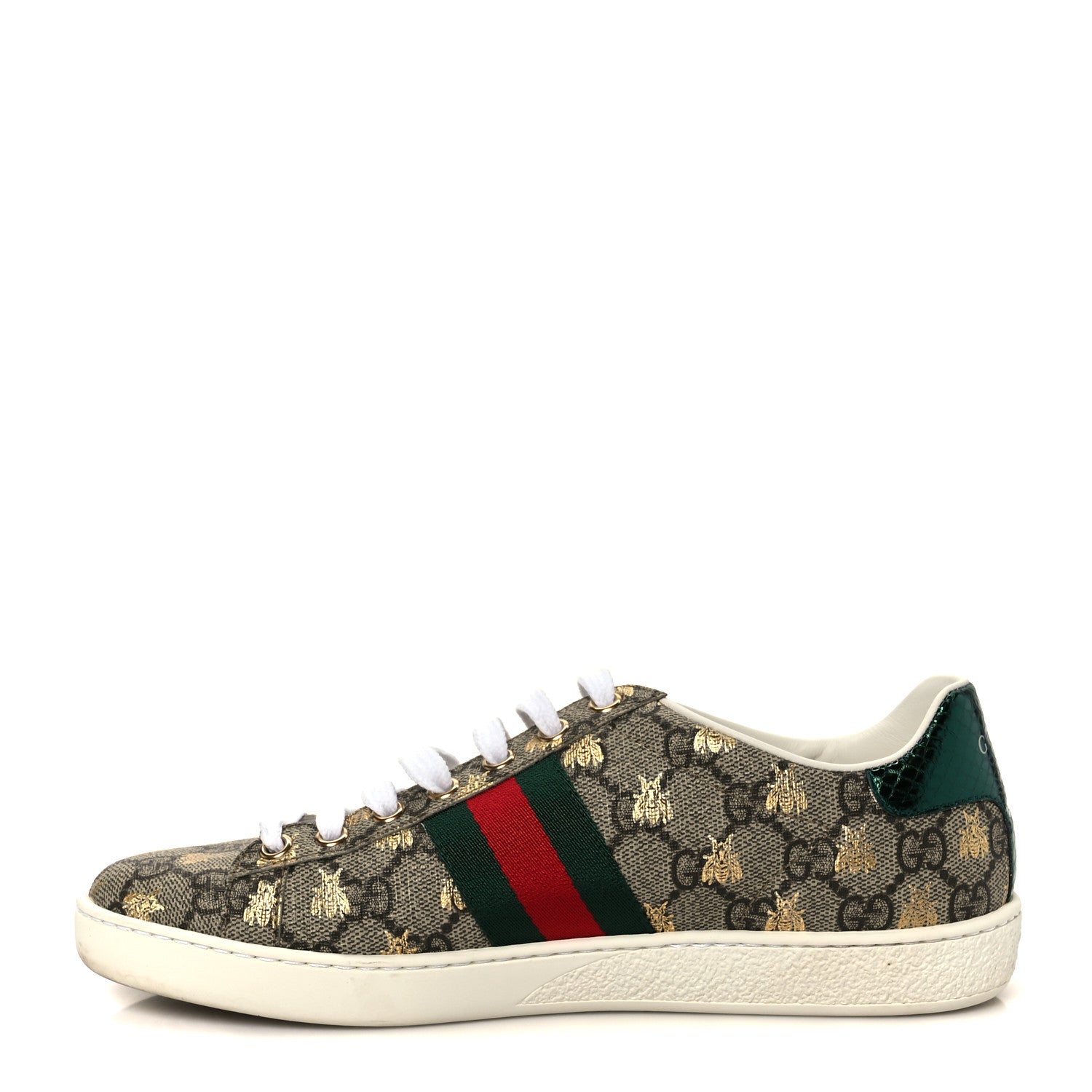 Gucci GG Supreme Monogram Bees Ayers Web Womens Ace Sneakers 37 Beige Oro Green Red 1 of 12