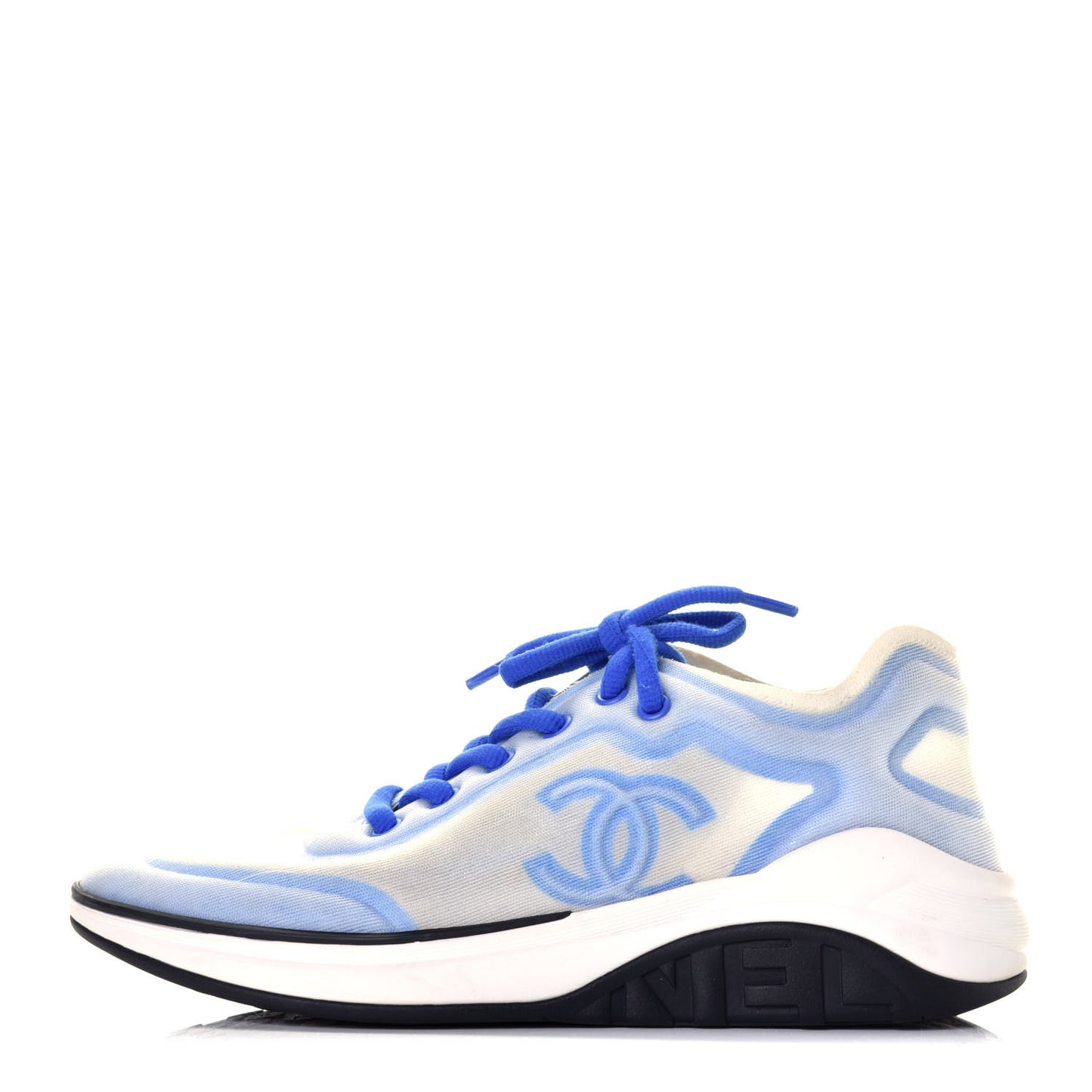 Calfskin Mesh Lycra Womens Logo Sneakers 38 White Blue