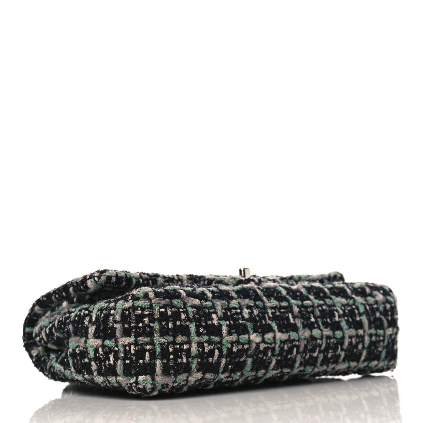 Tweed Quilted Medium Double Flap Black White Green