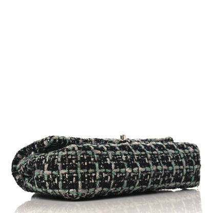 Chanel Tweed Quilted Medium Double Flap Black White Green 4 of 9