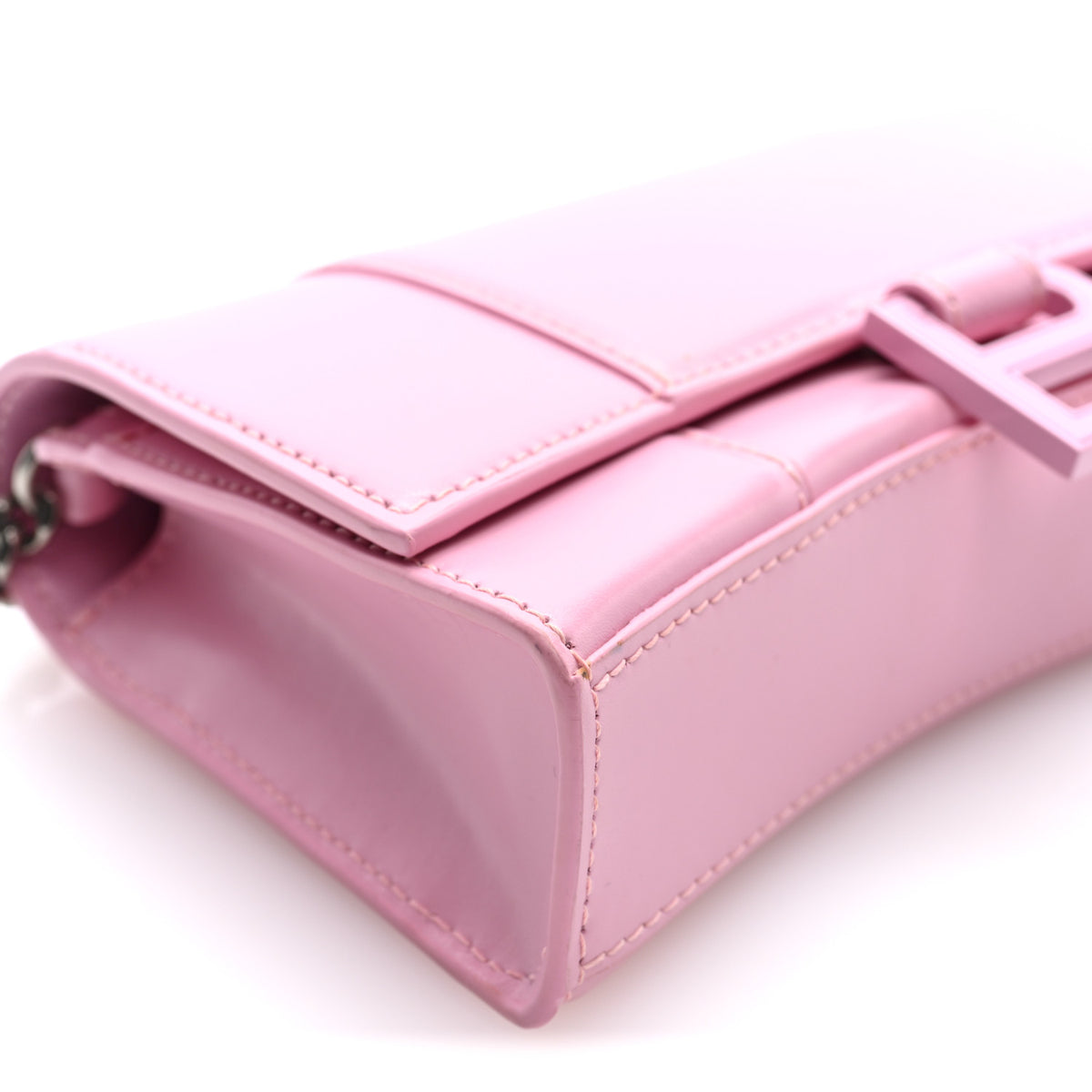 Shiny Box Calfskin Tonal B Hourglass Chain Bag Candy Pink
