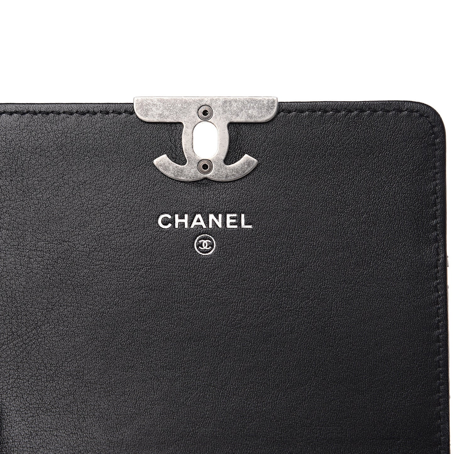 Calfskin Quilted Compact Flap Wallet Black