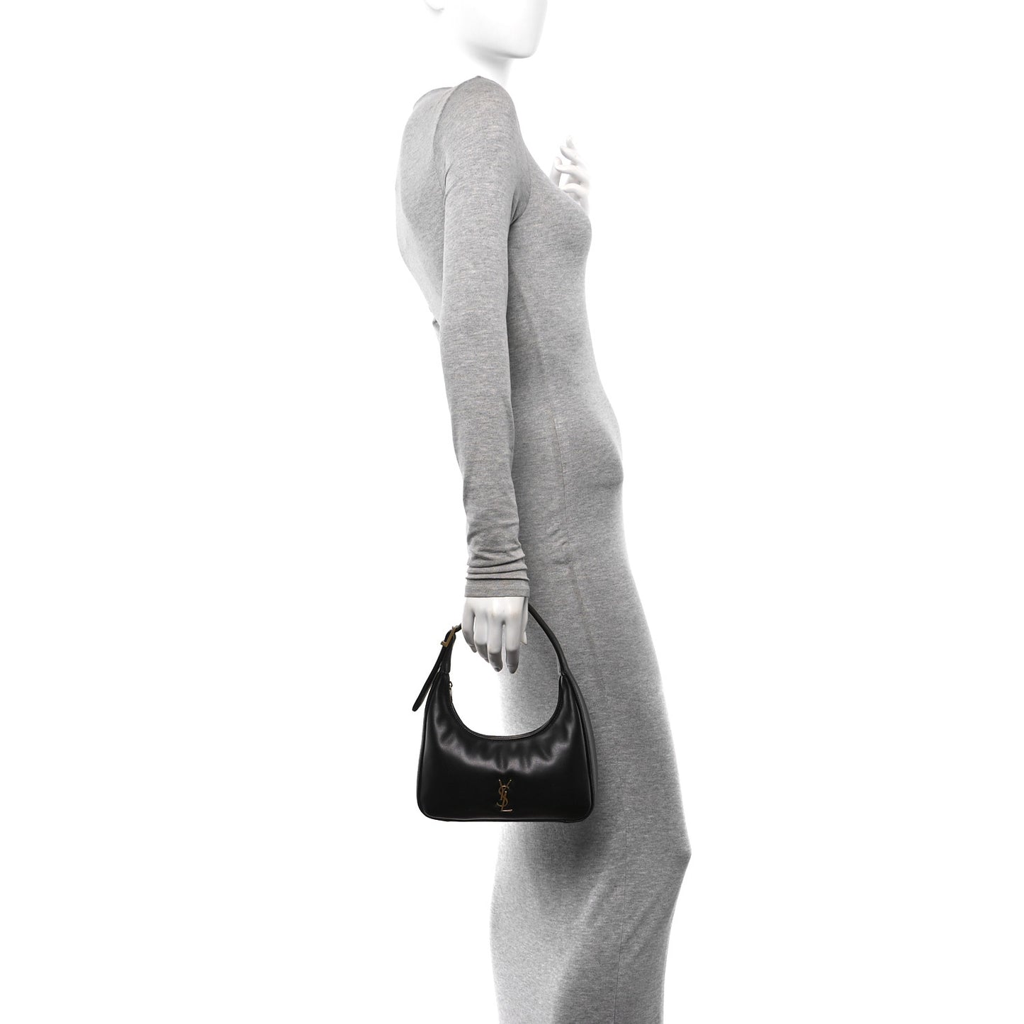 Plunged Lambskin Calypso Mini Hobo Black