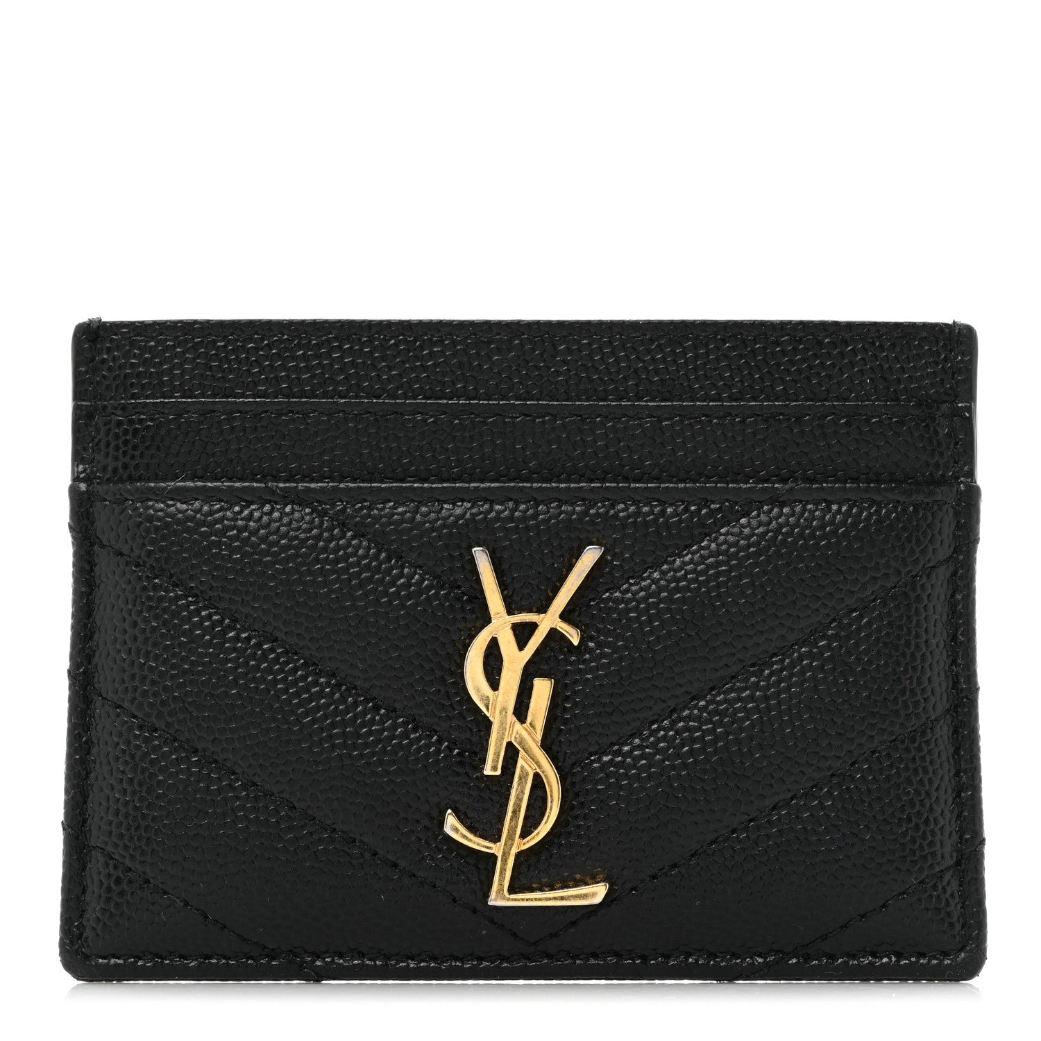 Saint Laurent Grain De Poudre Matelasse Chevron Monogram Credit Card Case Black 1 of 15