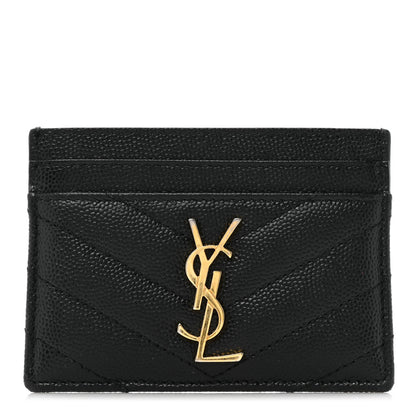 Saint Laurent Grain De Poudre Matelasse Chevron Monogram Credit Card Case Black 1 of 15