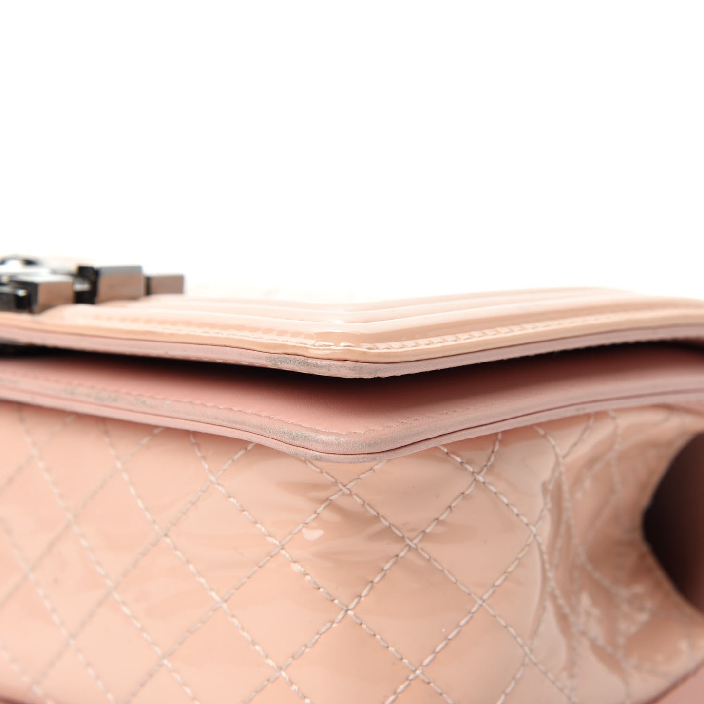 Patent Chevron Quilted Medium Boy Flap Light Pink
