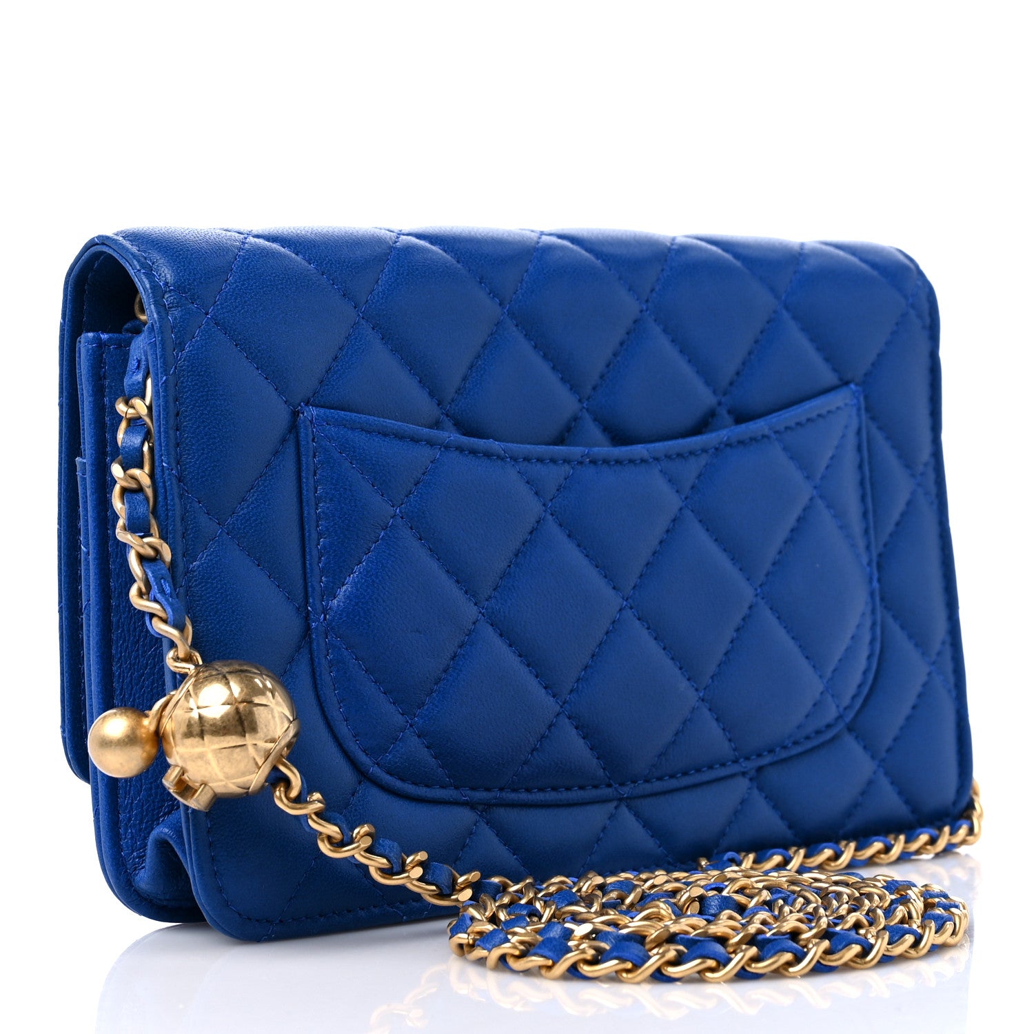 Chanel Lambskin Quilted CC Pearl Crush Wallet on Chain WOC Blue 3 of 10