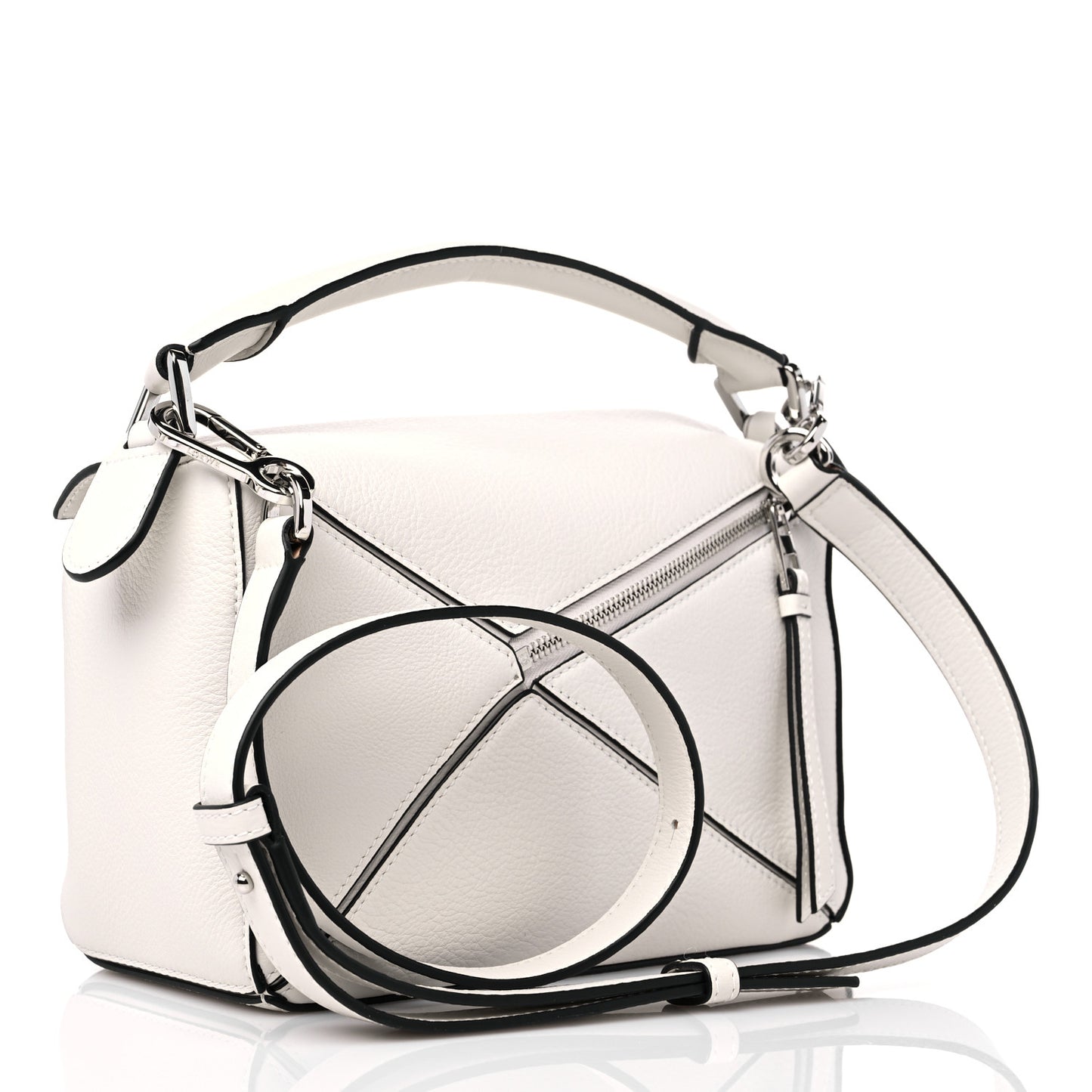 Calfskin Small Pansies Print Puzzle Bag Soft White