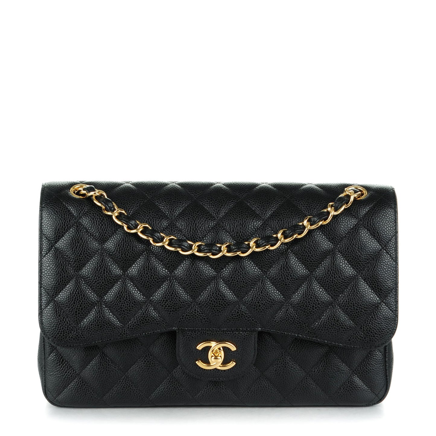 Caviar Quilted Jumbo Double Flap Black
