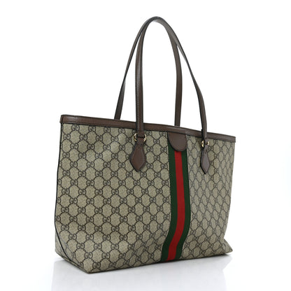 Gucci GG Supreme Monogram Textured Calfskin Web Medium Ophidia Shopping Tote Beige Ebony New Acero 3 of 9