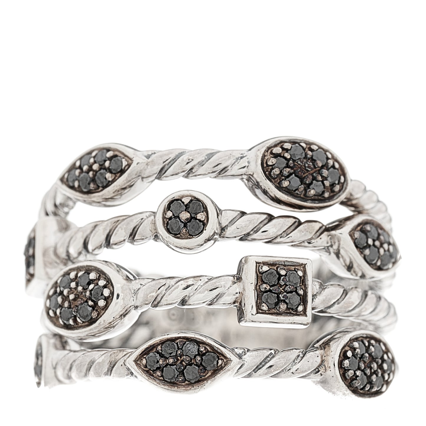 Sterling Silver Black Diamond Confetti 4 Row Ring 52 6