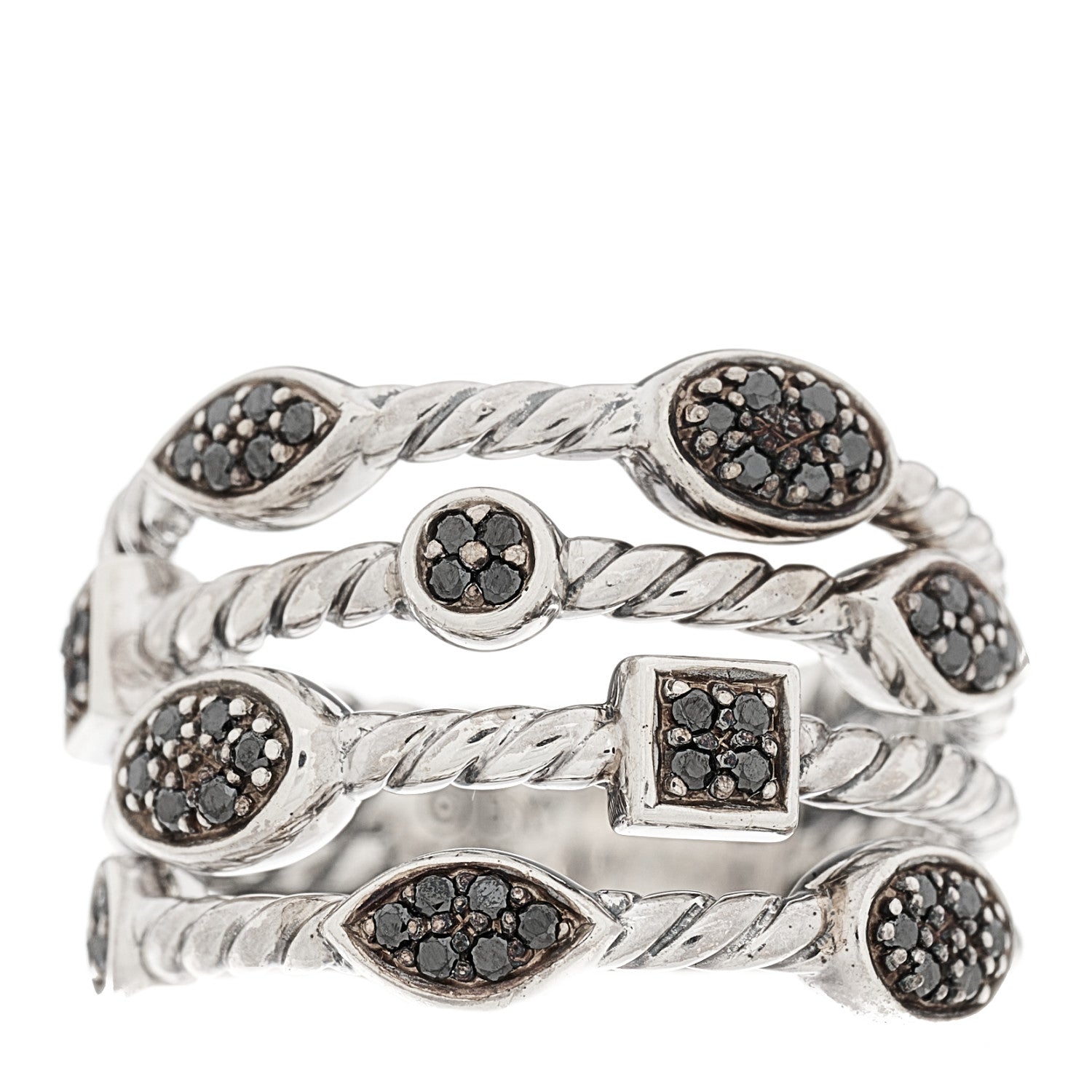 David Yurman Sterling Silver Black Diamond Confetti 4 Row Ring 52 6 1 of 5