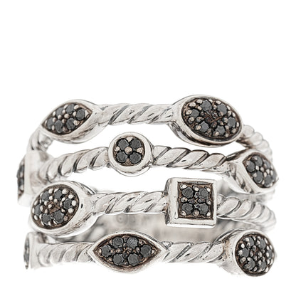 David Yurman Sterling Silver Black Diamond Confetti 4 Row Ring 52 6 1 of 5