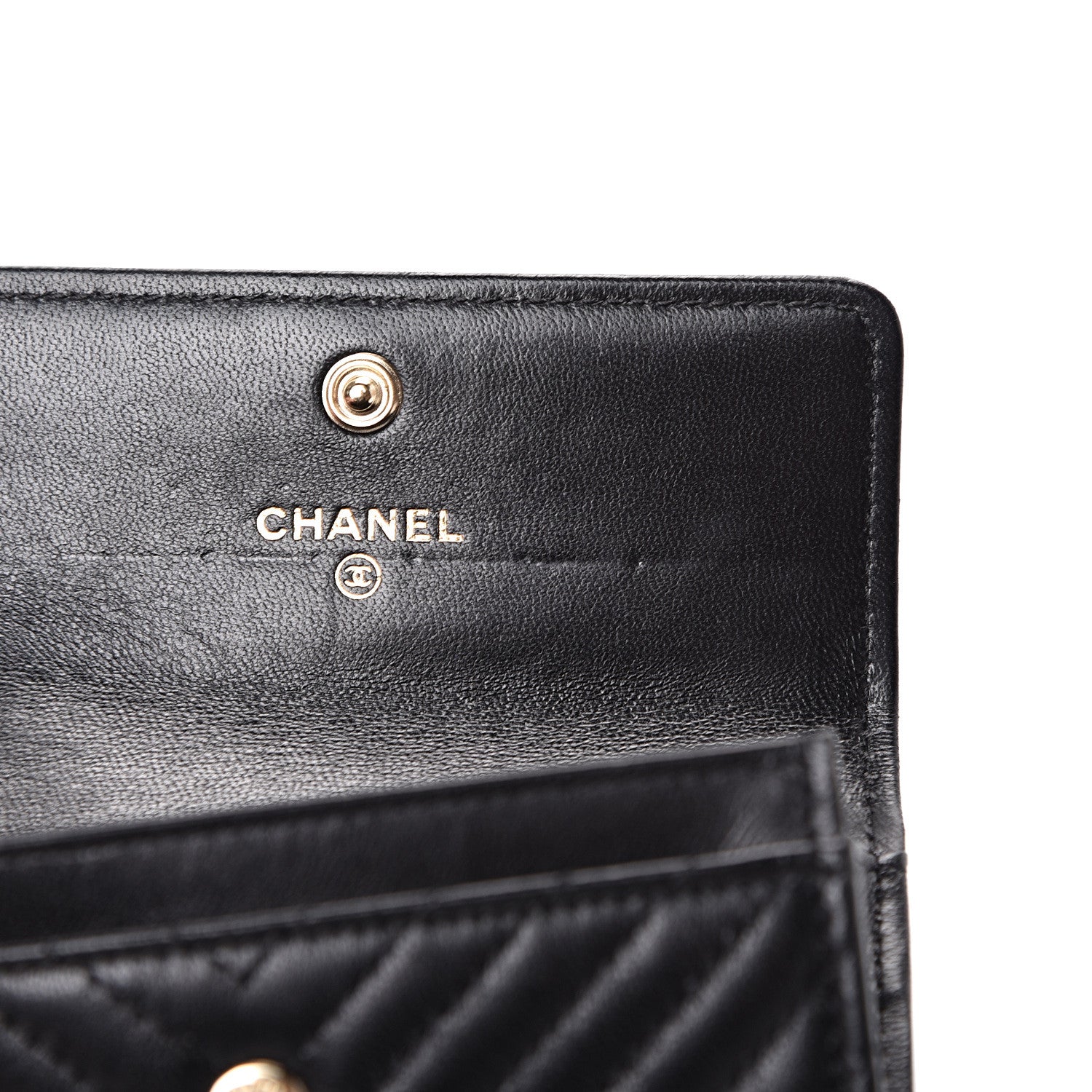 Chanel Lambskin Chevron Quilted Boy Card Holder Wallet Black 8 of 13