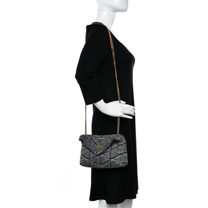 Saint Laurent Denim Quilted Toy Loulou Puffer Monogram Chain Satchel Blue Cinnamon 2 of 11