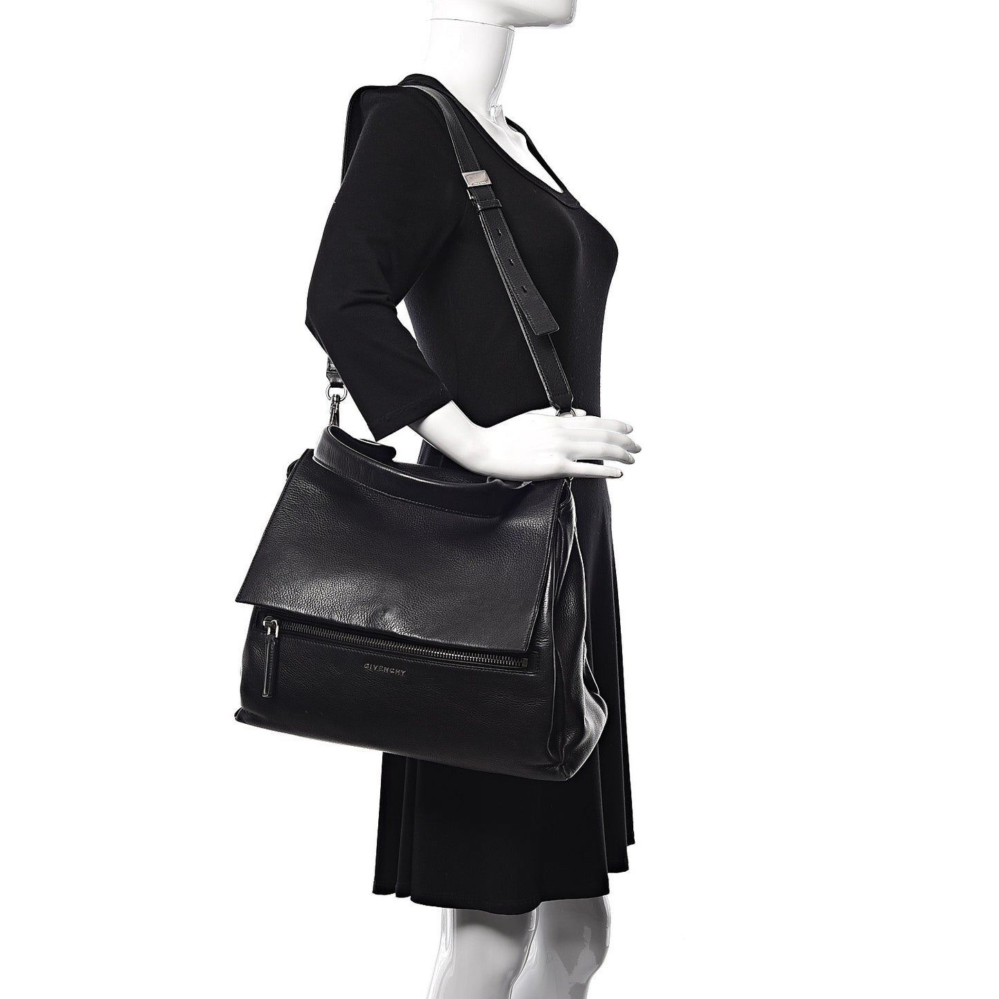 Waxy Grained Calfskin Medium Pandora Pure Flap Bag Black
