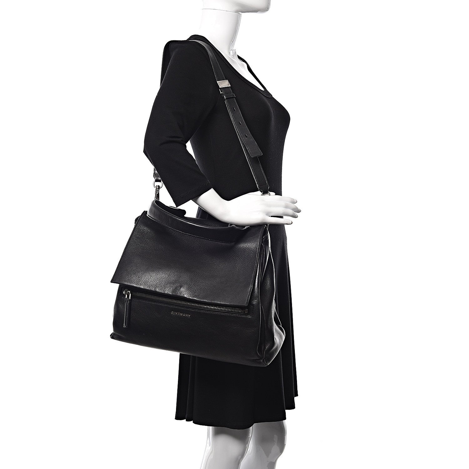 Givenchy Waxy Grained Calfskin Medium Pandora Pure Flap Bag Black 2 of 9