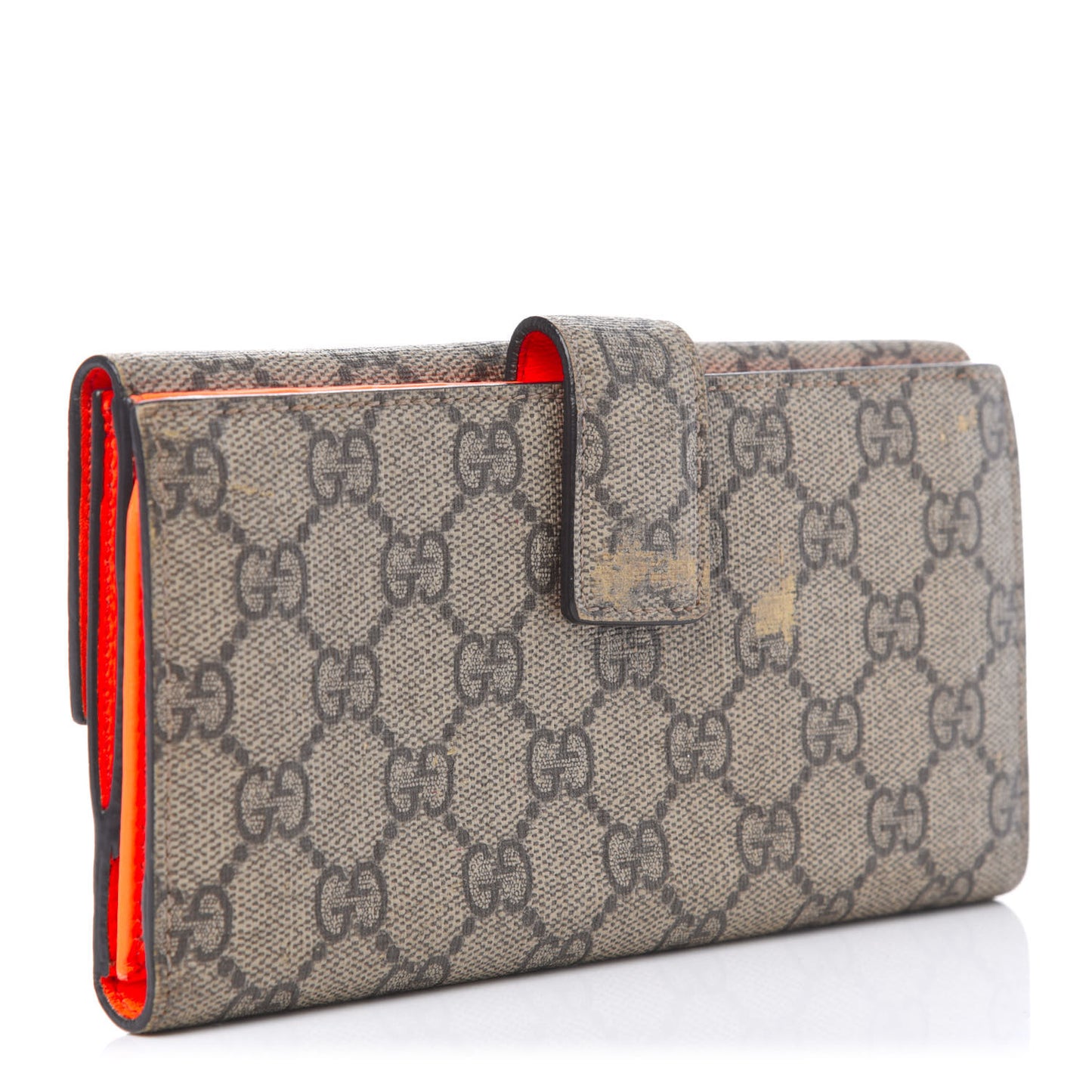 GG Supreme Monogram Continental Heart Wallet Beige Fluorescent Orange