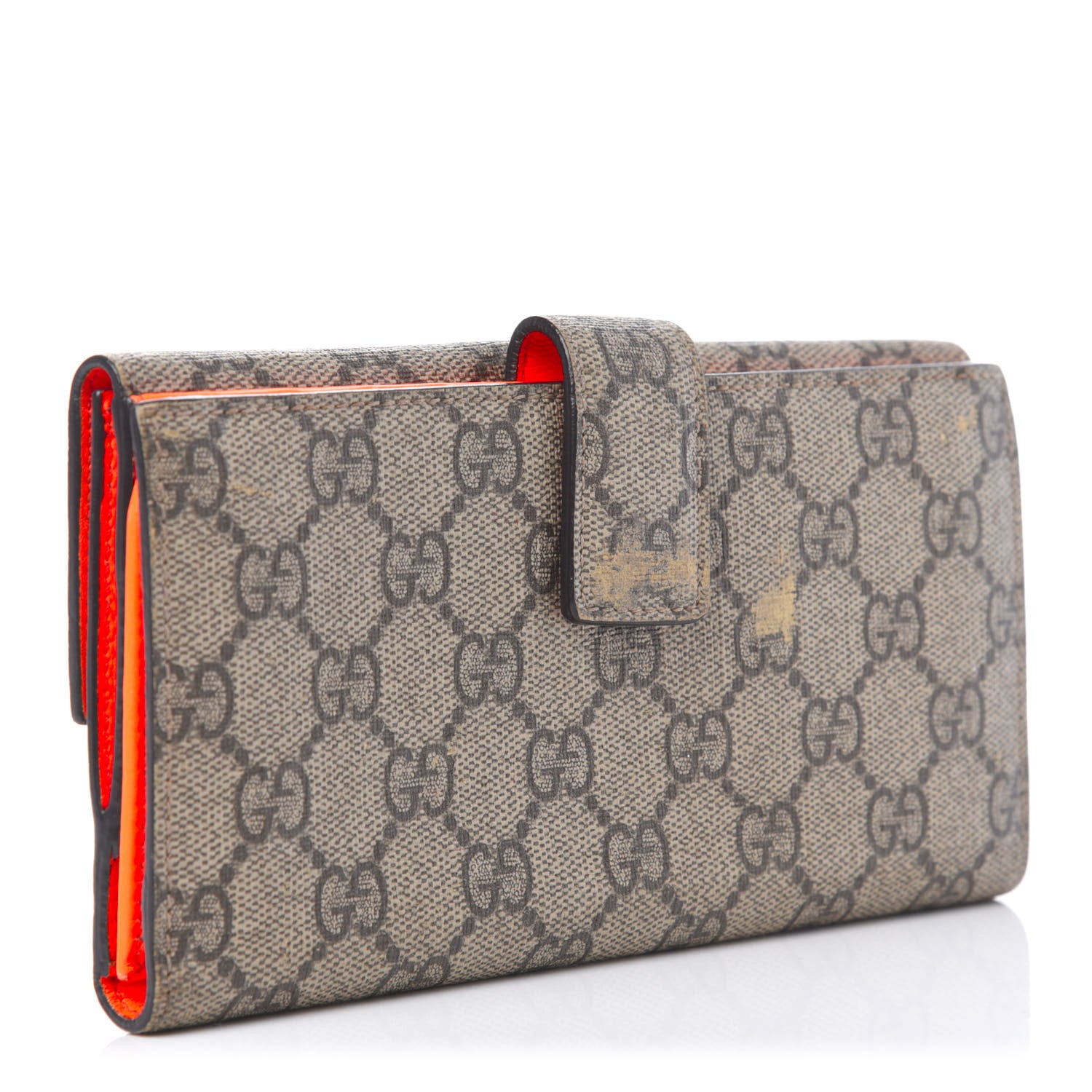 Gucci GG Supreme Monogram Continental Heart Wallet Beige Fluorescent Orange 3 of 13