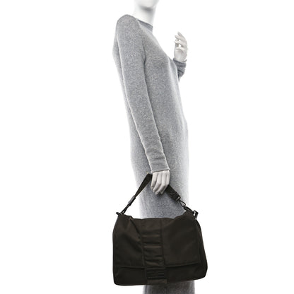 Fendi Econyl Nylon Cuoio Romano Monochrome Large Baguette Messenger Bag Ebano 2 of 10