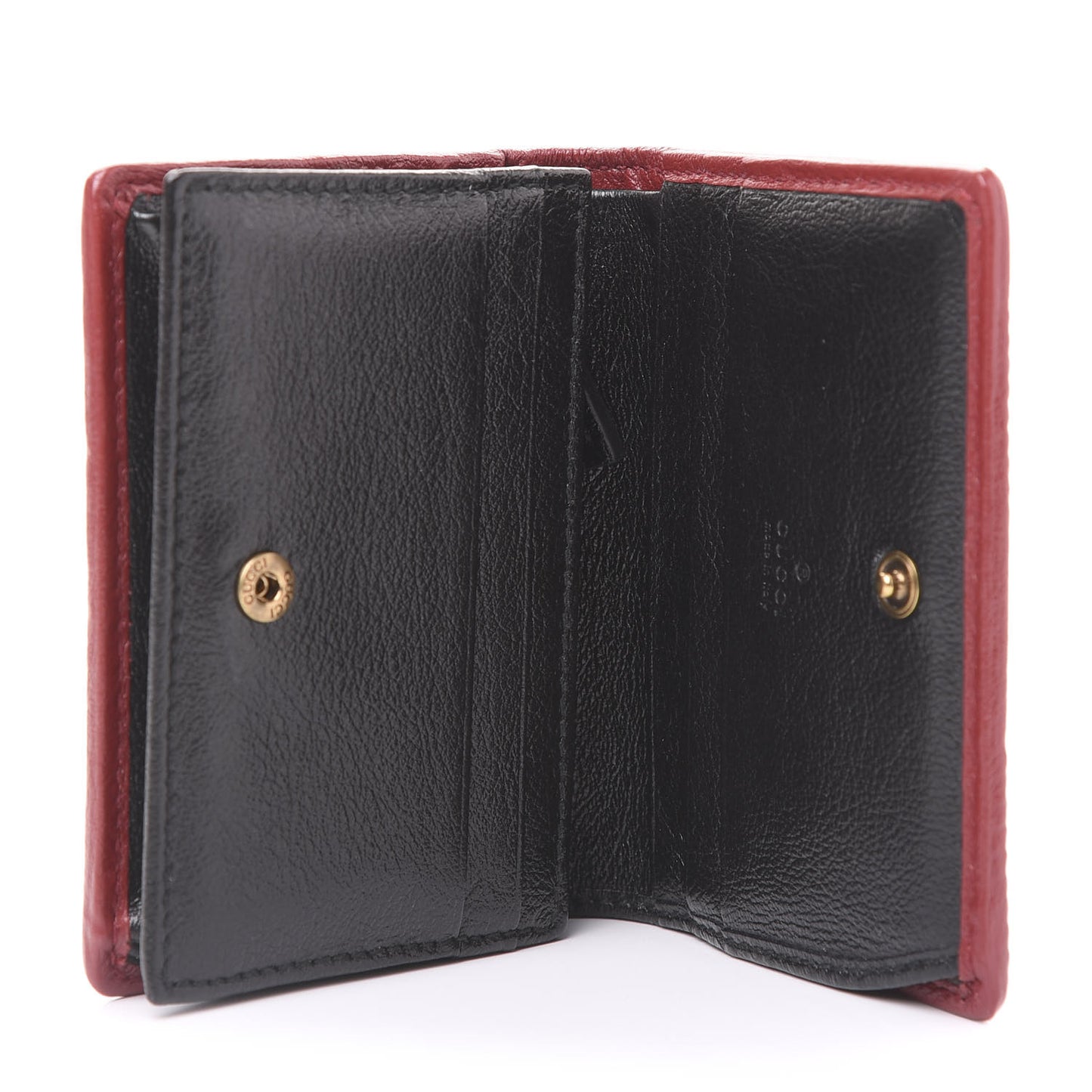 Vintage Effect Calfskin Matelasse Diagonal Torchon GG Marmont Card Case Wallet Black Romantic Cherry