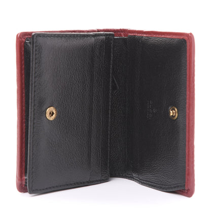 Gucci Vintage Effect Calfskin Matelasse Diagonal Torchon GG Marmont Card Case Wallet Black Romantic Cherry 5 of 10