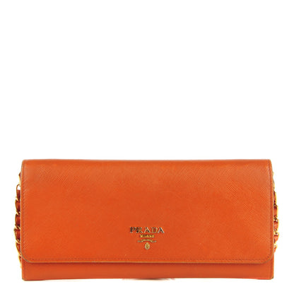 Prada Saffiano Metal Oro Chain Wallet Papaya 1 of 11
