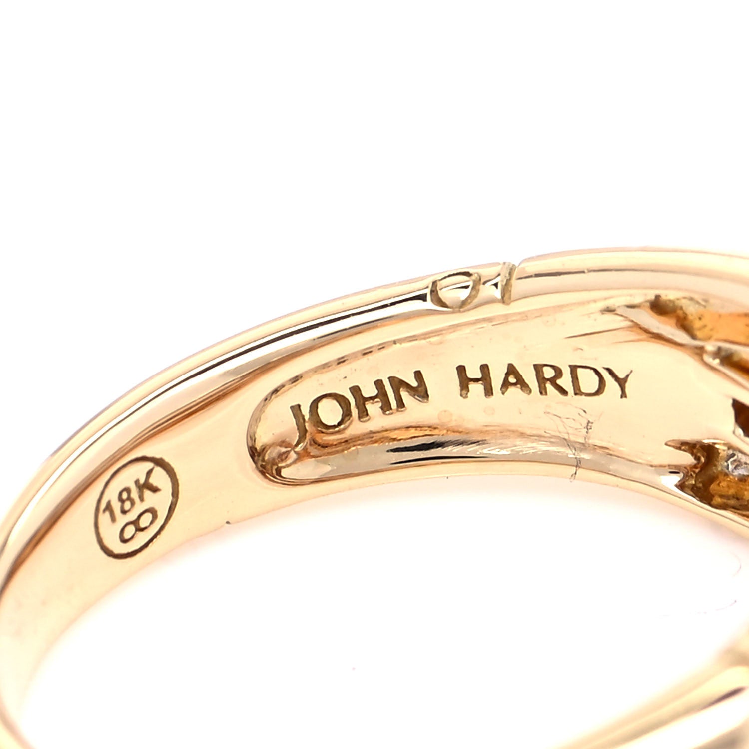 John Hardy 18K Yellow Gold Diamond 3 Row Bamboo Band Ring 54 7 4 of 5