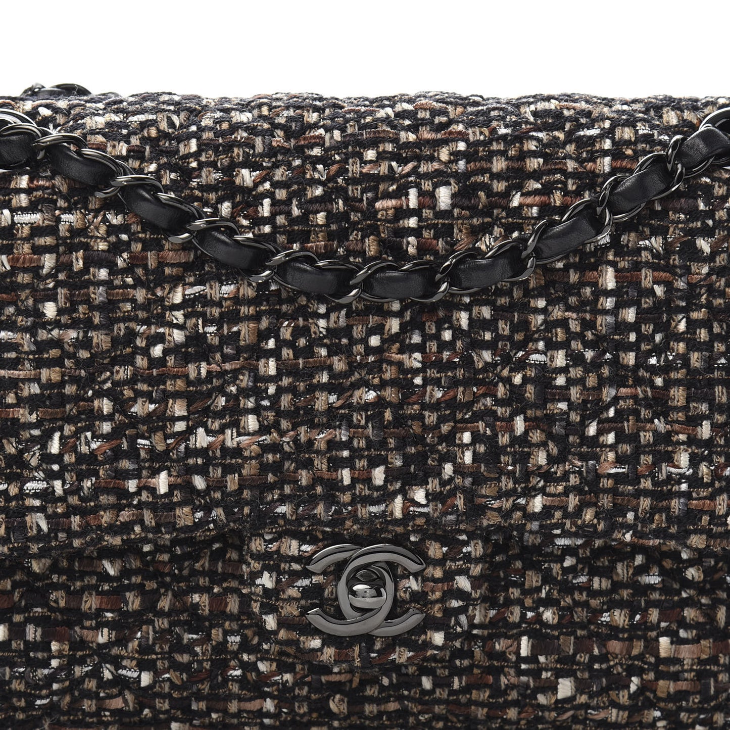 Tweed Quilted Medium Double Flap Brown