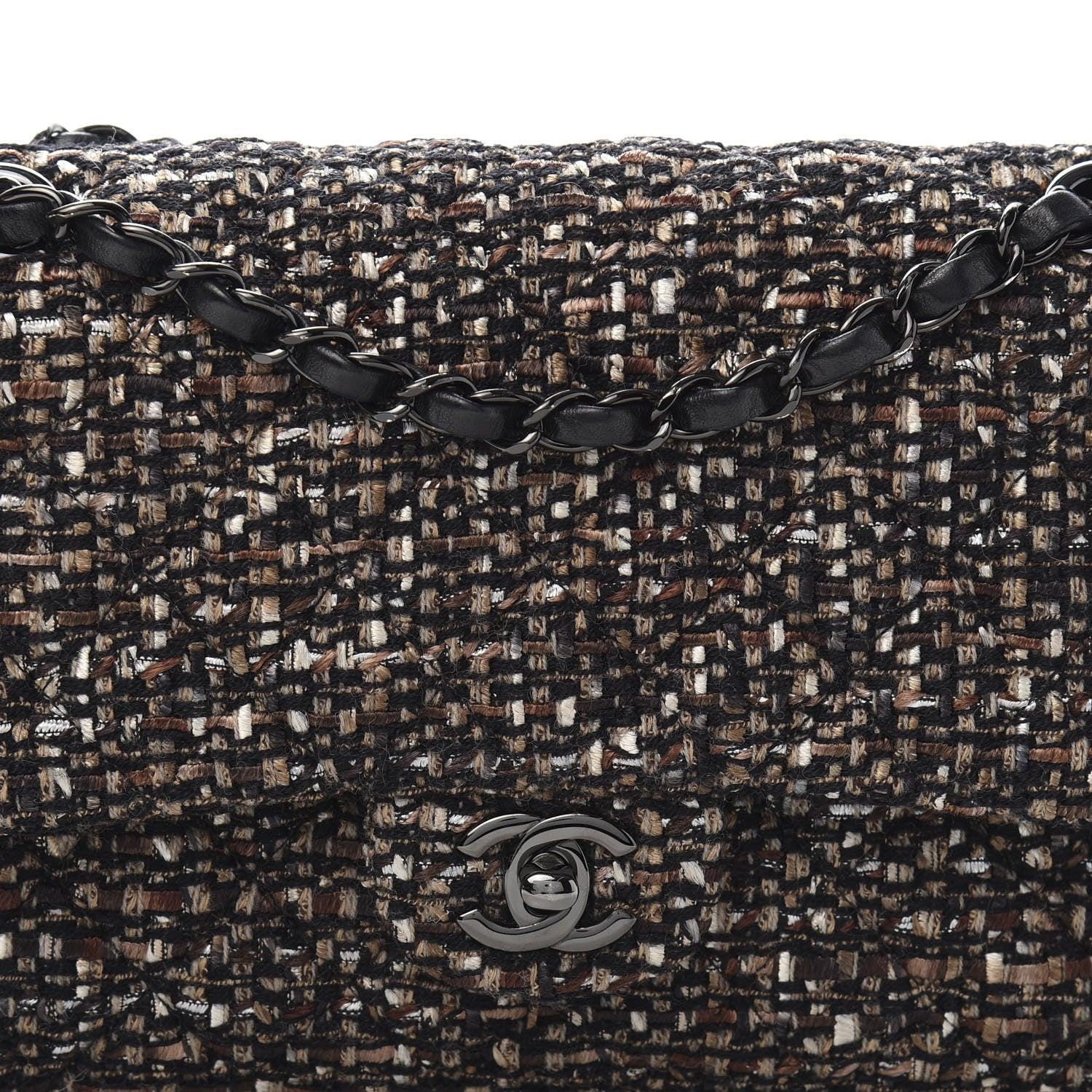 Chanel Tweed Quilted Medium Double Flap Brown 10 of 11