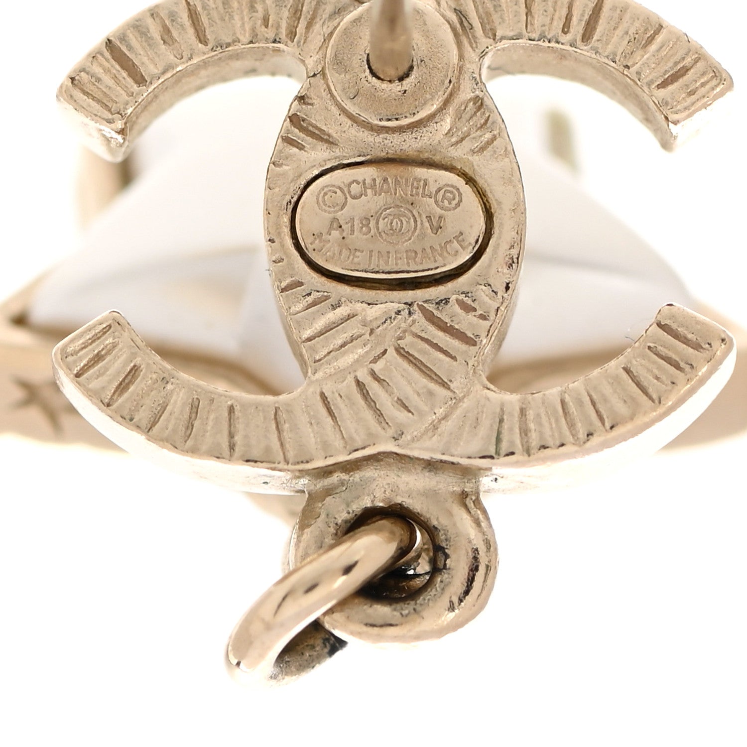 Chanel Metal Resin Pearl Star CC Drop Earrings Gold 4 of 5