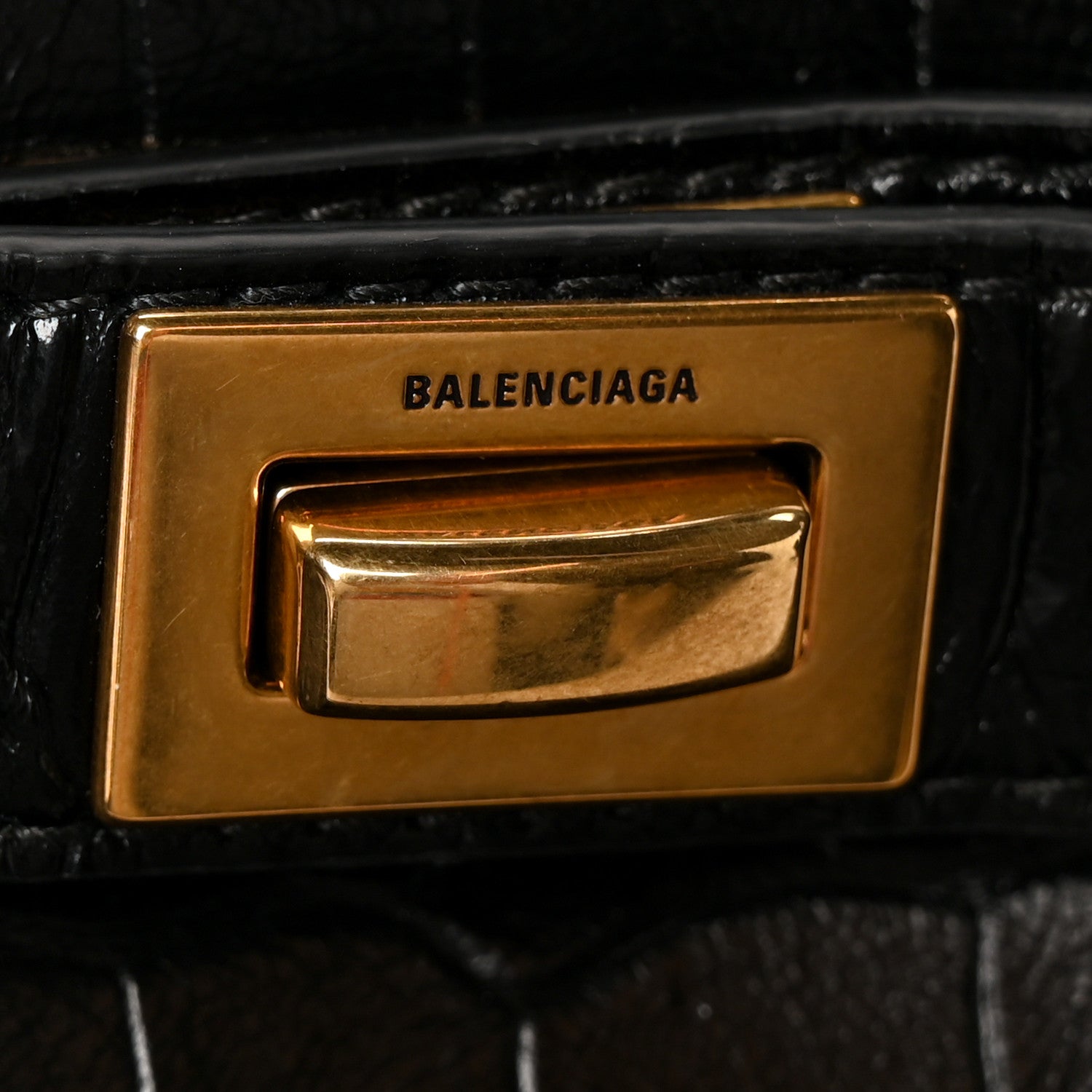 Balenciaga Calfskin Crocodile Embossed Mini Bel Air Carry All Bag Black 7 of 12