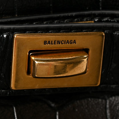 Balenciaga Calfskin Crocodile Embossed Mini Bel Air Carry All Bag Black 7 of 12