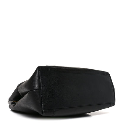 Chanel Caviar Embroidered Logo Shoulder Bag Black 3 of 10