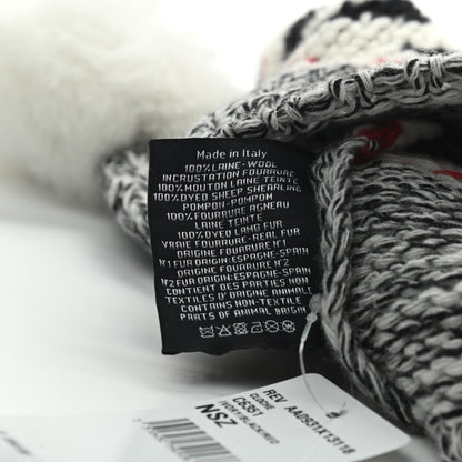 Chanel Wool Shearling CC Beanie Hat Ivory Black Red 5 of 5