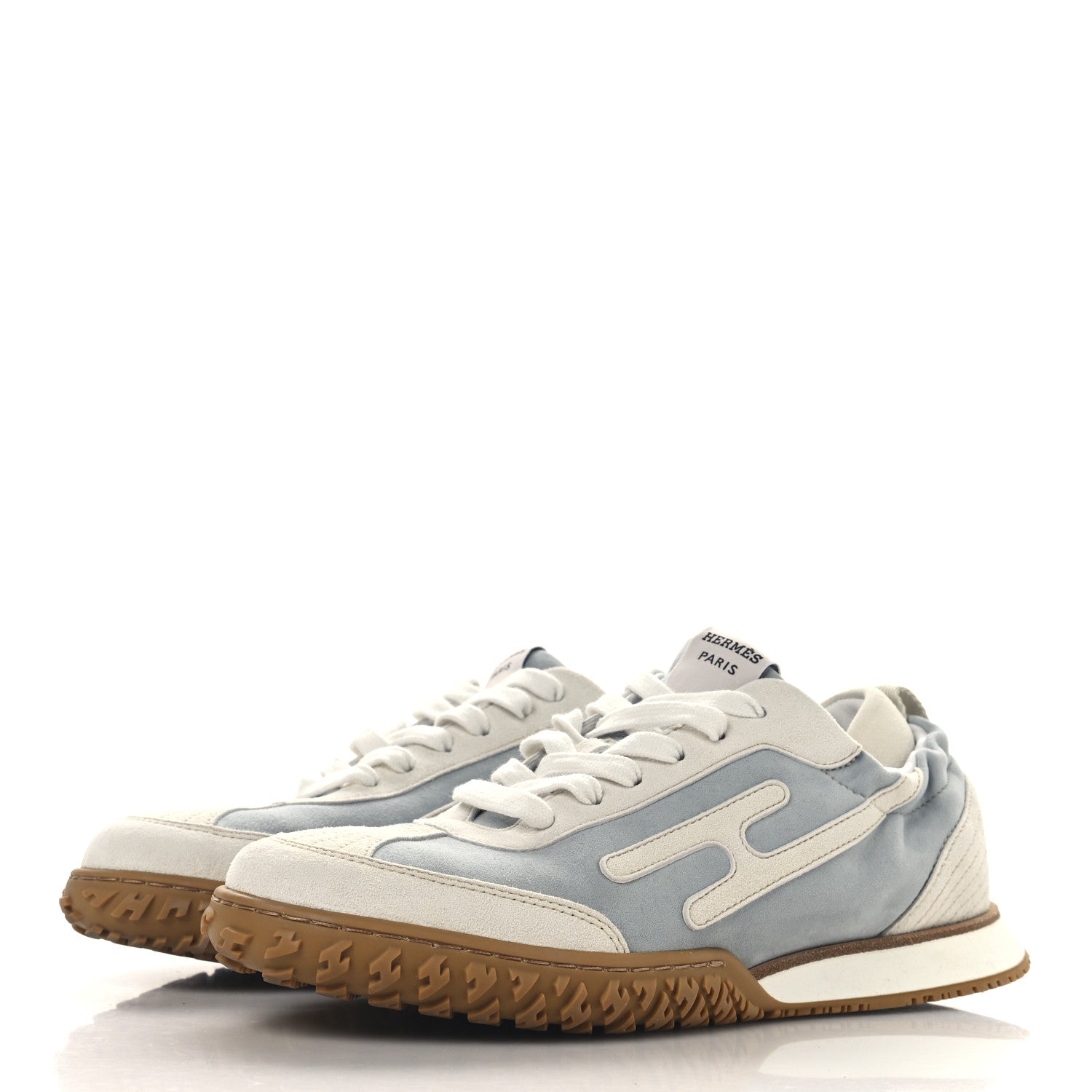 Hermes Suede Goatskin Jet Sneakers 37 Gris Nuage White 1733537
