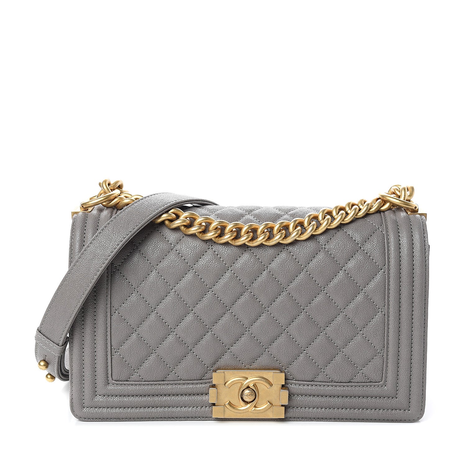Caviar Quilted Medium Boy Flap Grey