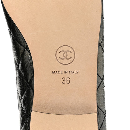 Chanel Metallic Aged Calfskin Quilted CC Cap Toe Ballerina Flats 36 Dark Silver 8 of 10