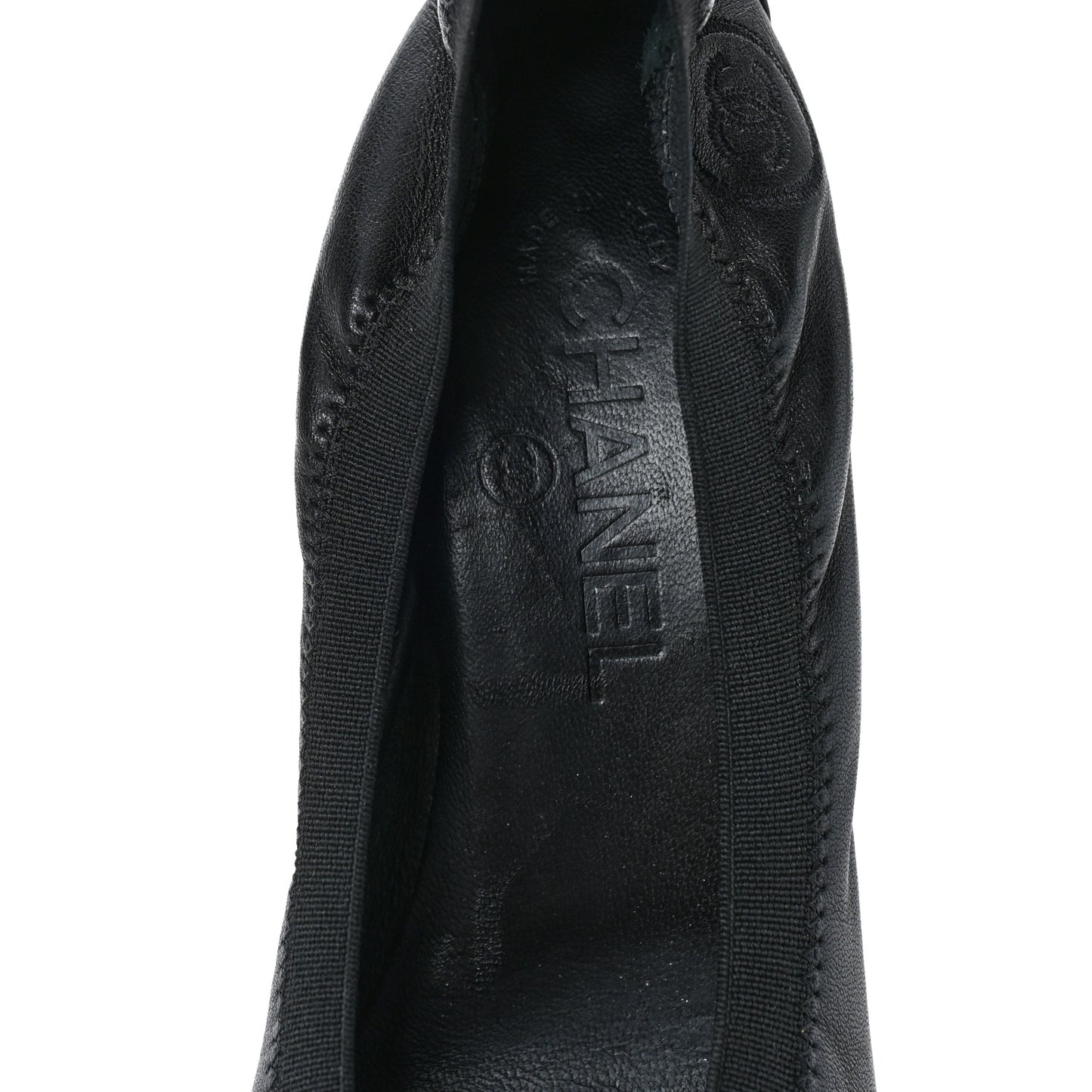 Lambskin Patent CC Elastic Cap Toe Ballerina Pumps 38.5 Black