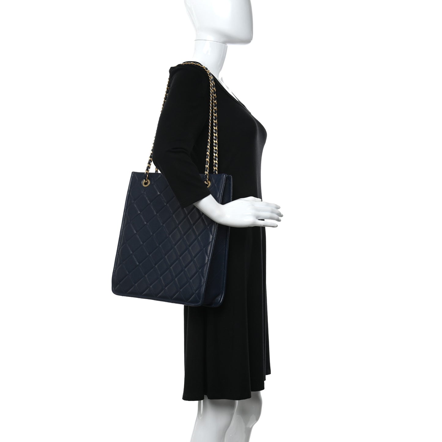 Caviar Quilted Sweet Vertical Shopping Tote Navy