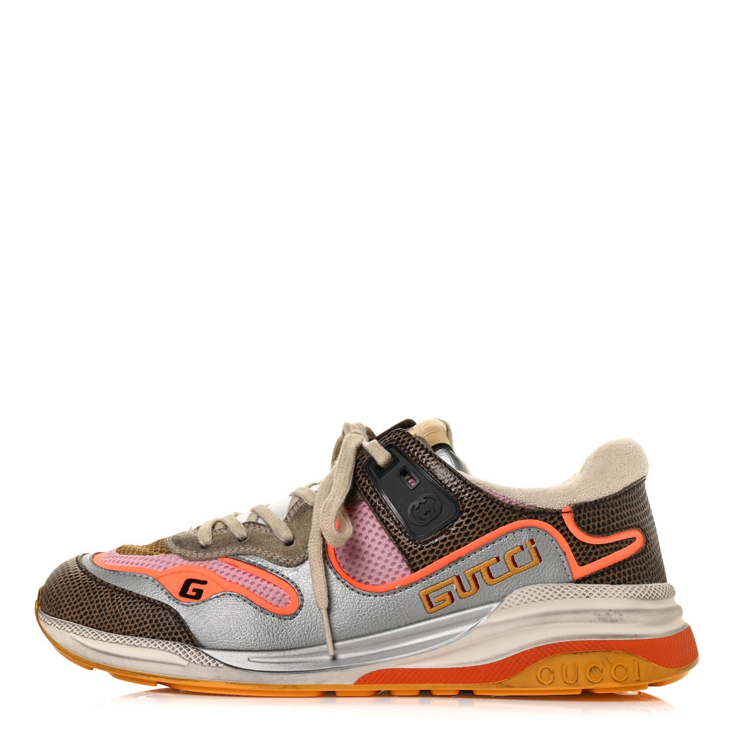 Calfskin Suede Mesh Lizard Embossed Womens Ultrapace Sneakers 40.5 Silver Anthracite Neon Orange