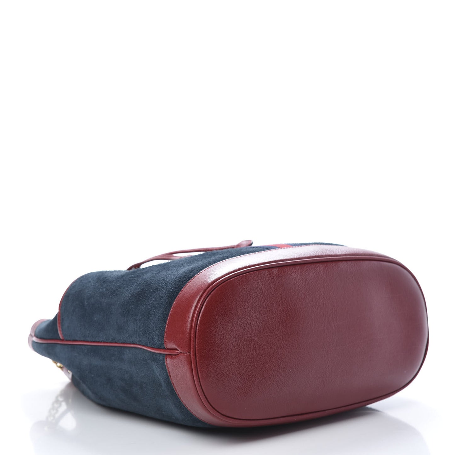 Suede Calfskin Web Medium Rajah Bucket Bag New Blue Romantic Cherry