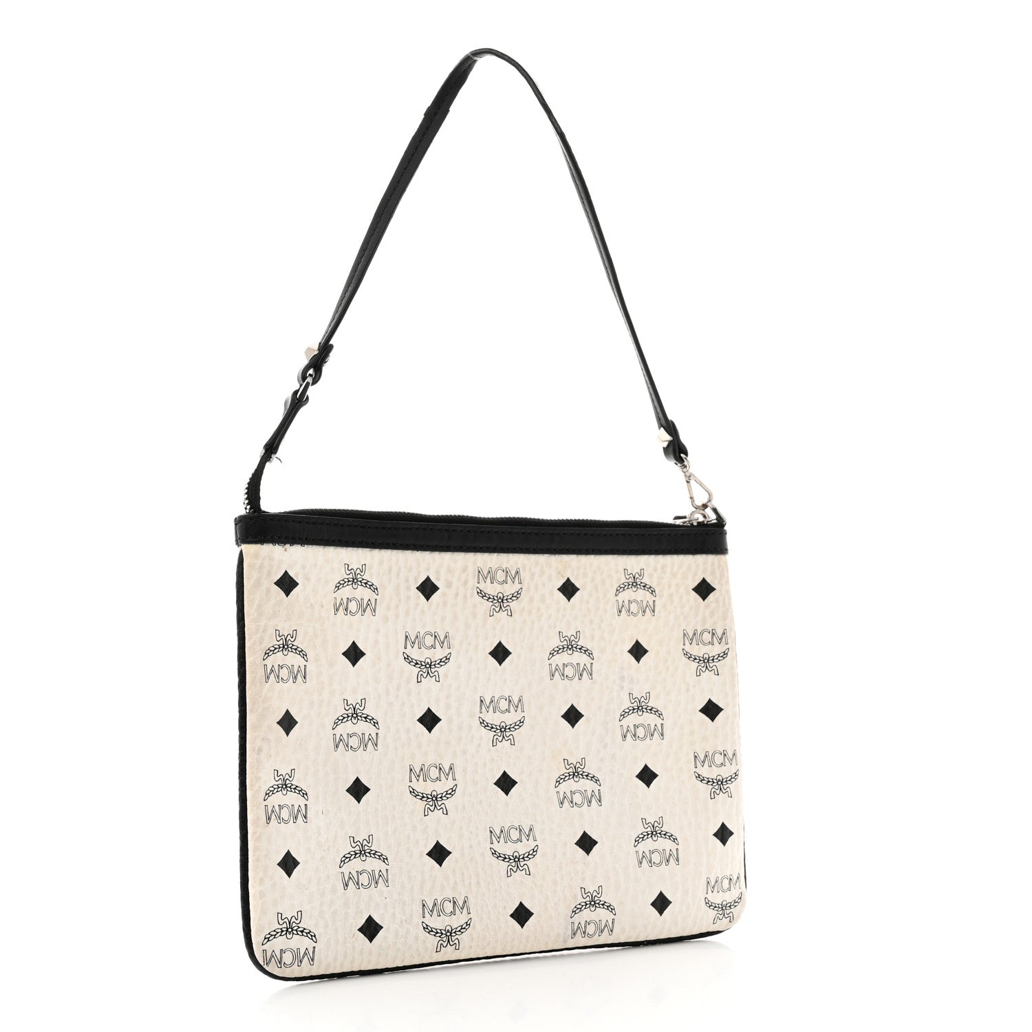 MCM Visetos Liz Shopper Tote Pouch White Black 3 of 6