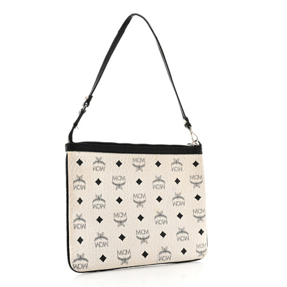 MCM Visetos Liz Shopper Tote Pouch White Black 3 of 6