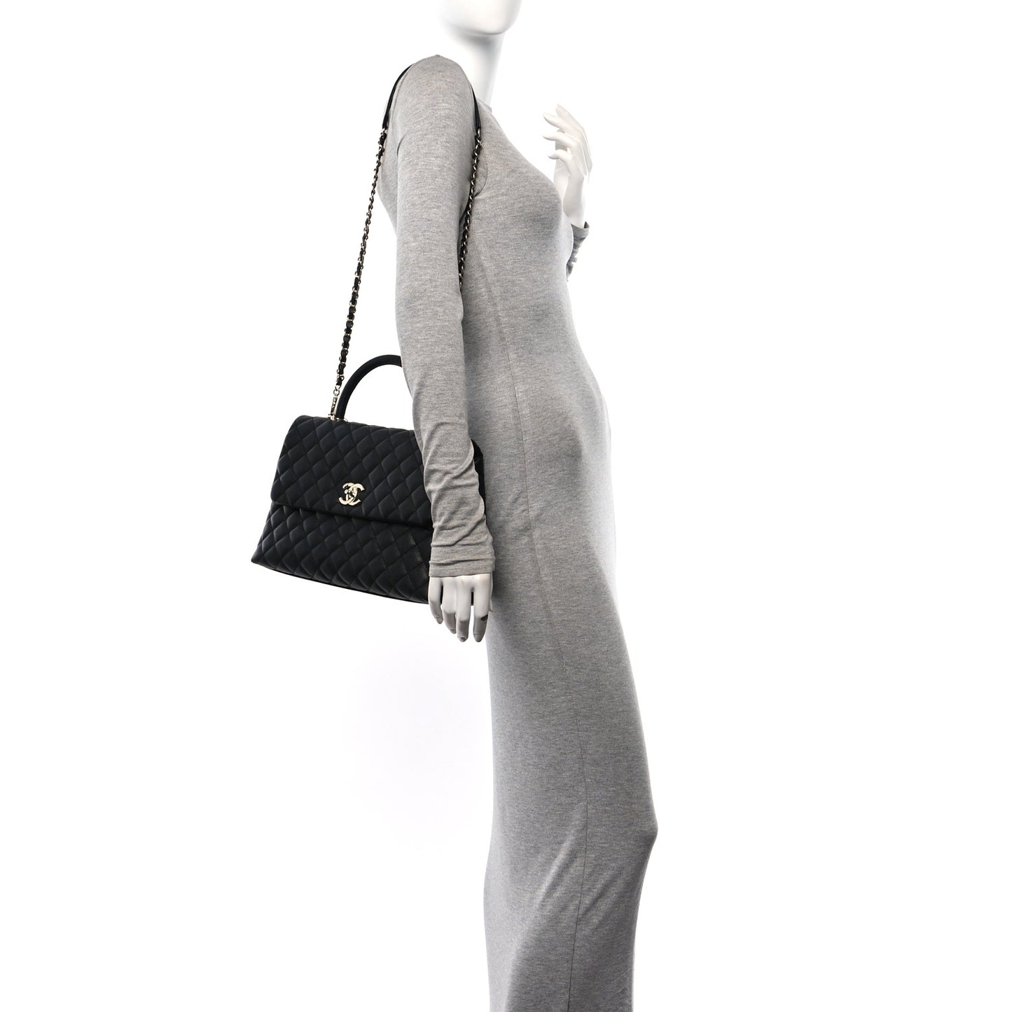 Caviar Quilted Medium Coco Handle Flap Black