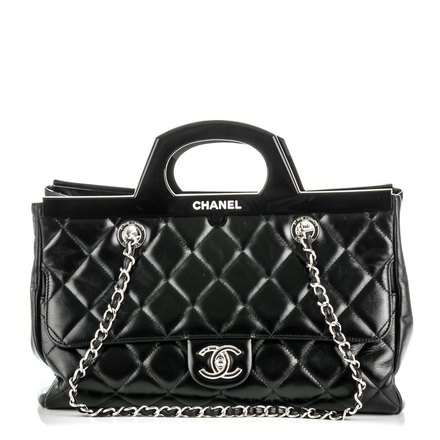 Chanel Glazed Calfskin Quilted Small CC Delivery Tote Black 1 of 10