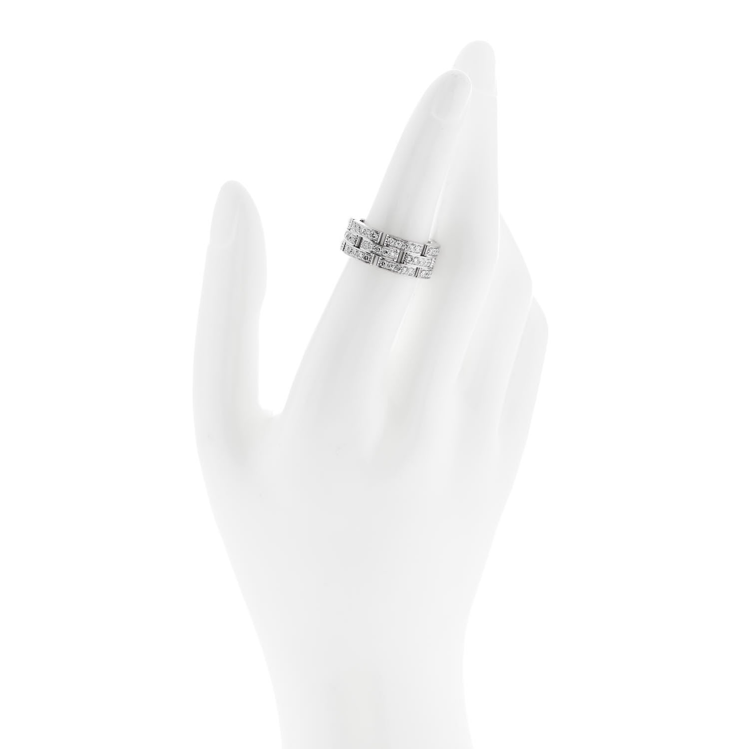 Cartier 18K White Gold Diamond Maillon Panthere 3 Rows Paved Ring 53 6.25 2 of 4