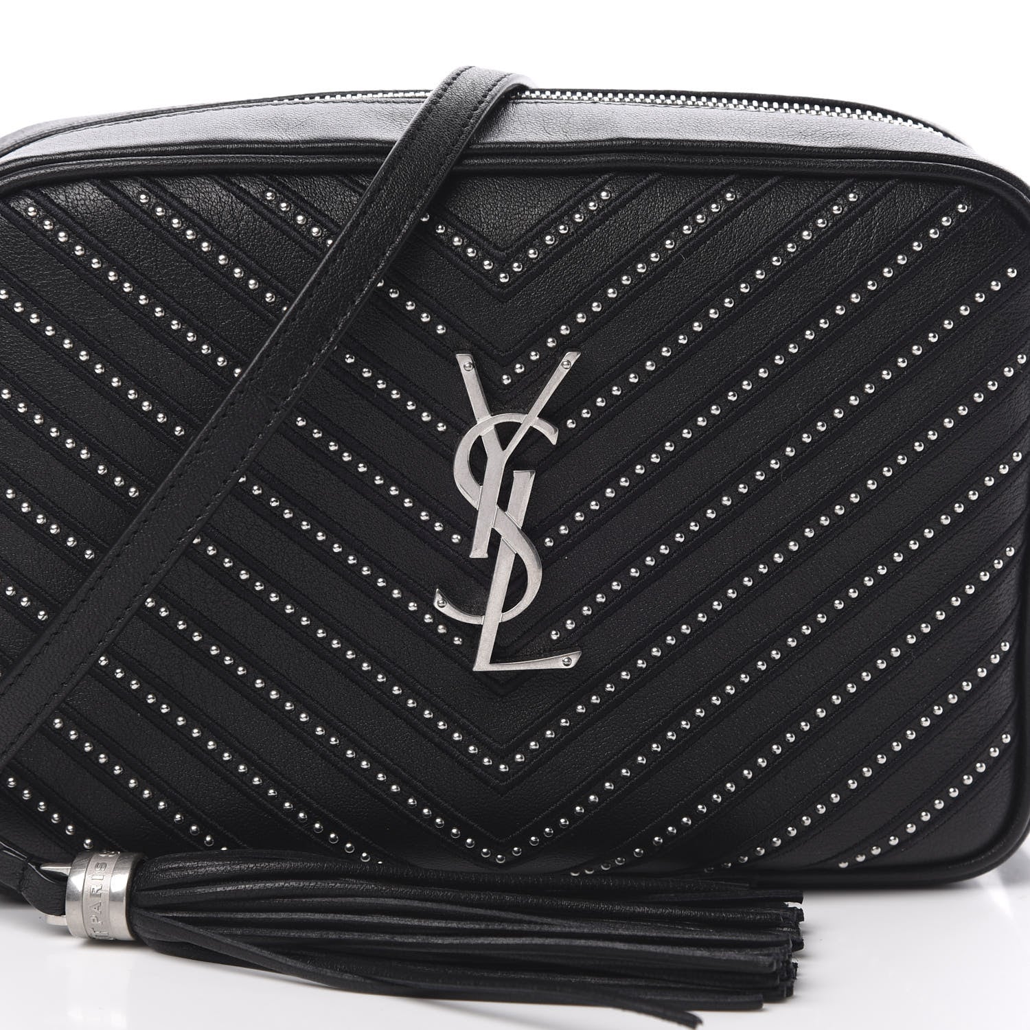 Saint Laurent Calfskin Studded Matelasse Monogram Lou Camera Bag Black 8 of 10