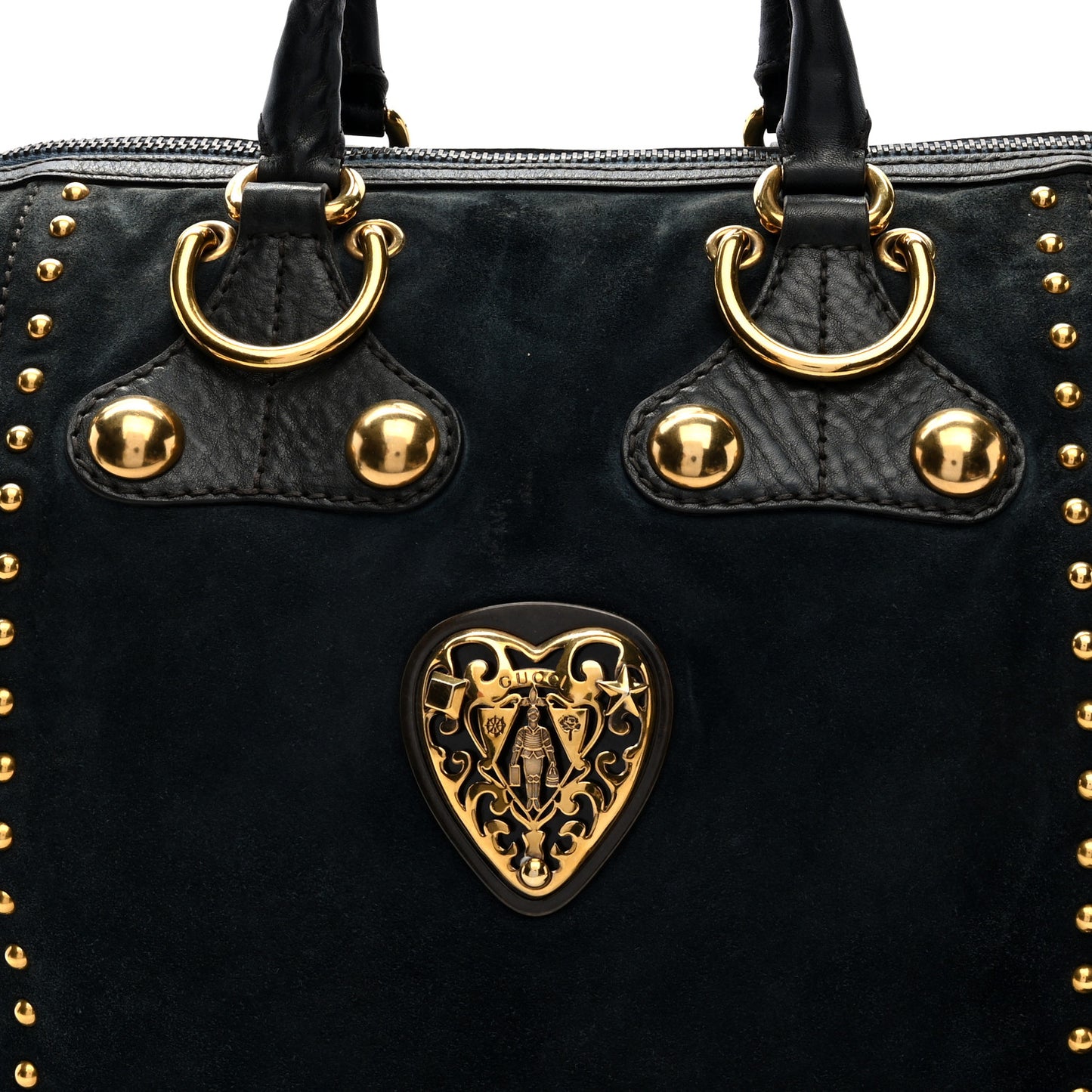 Suede Calfskin Large Babouska Studded Boston Blue