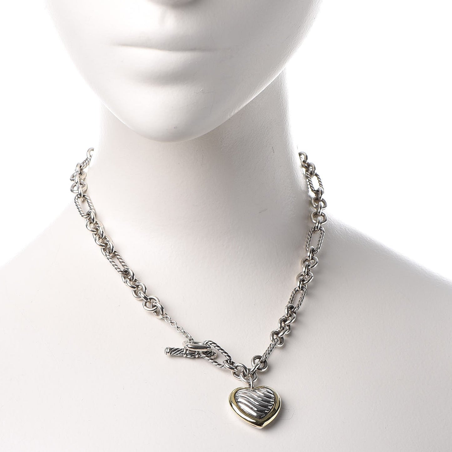 Sterling Silver 18K Yellow Gold Cable Heart Figaro Necklace